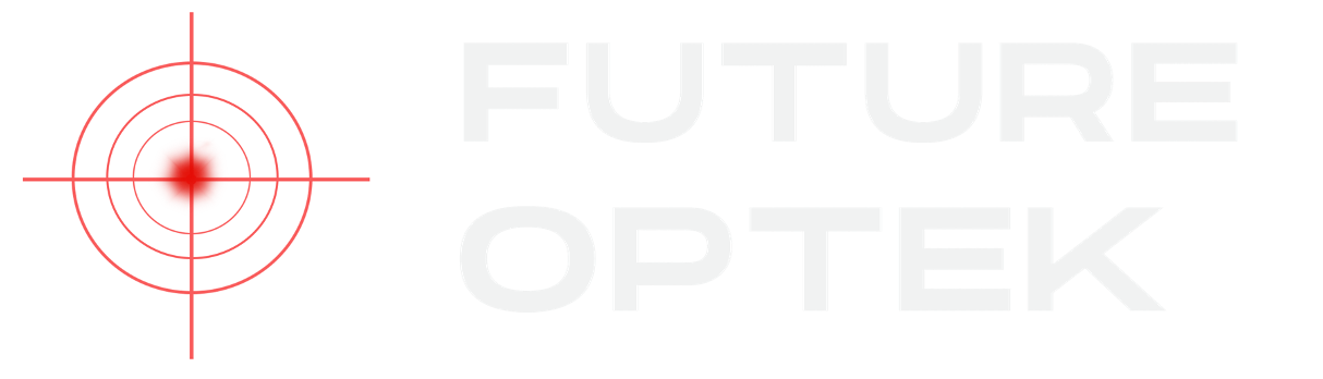 Future Optek logo lockup with red target crosshairs